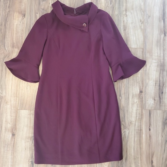 Tahari Plum Envelope Neck Sheath Dress - Picture 4 of 8